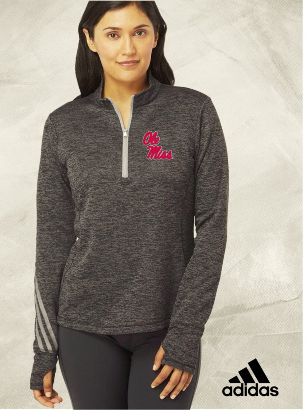Ole Miss XL Adidas Brushed Terry Heathered Black Quarter Zip Pullover